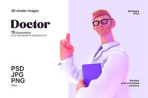 Doctor, 3D illustrations set