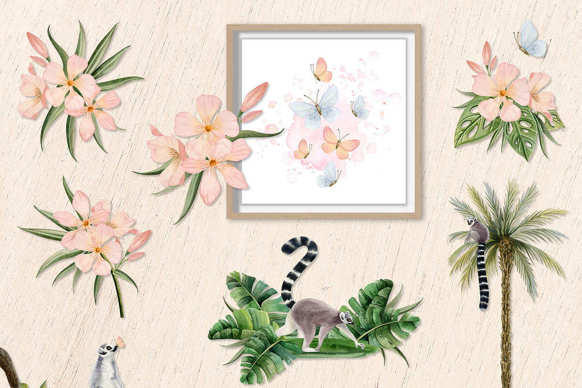 Lemurs in tropical jungle clipart, an Animal Illustration by Elena Malgina Clipart (Photo 5 of 15)