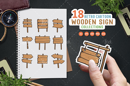 Set of wooden street signs design