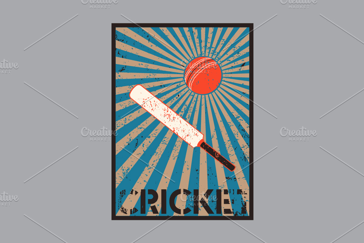 Cricket vintage vector poster set., a Sport Illustration by PoPaShop (Photo 9 of 9)
