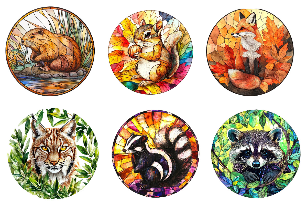 Round Stained Glass Forest Animals, an Illustration by CreationArt (Photo 2 of 5)