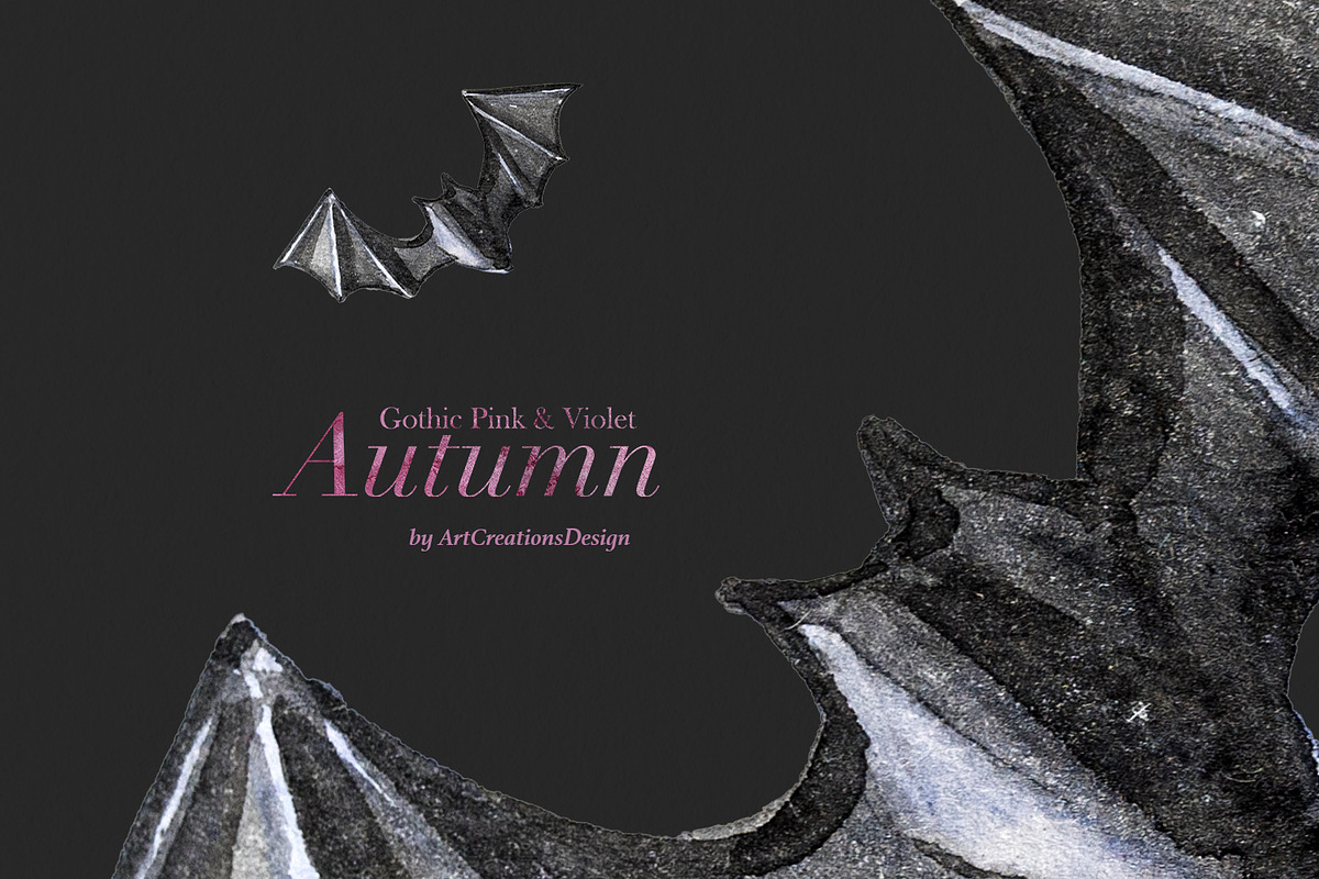 Gothic Pink&Violet Autumn Clipart, a Seasonal Illustration by ArtCreationsDesign (Photo 13 of 13)