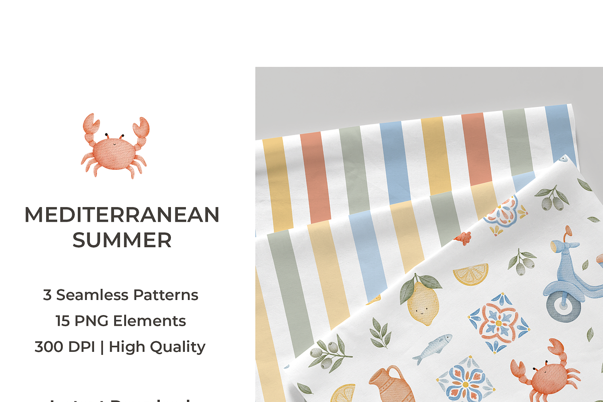 Mediterranean Summer Patterns Set, a Pattern Graphic by tetiartline (Photo 1 of 5)