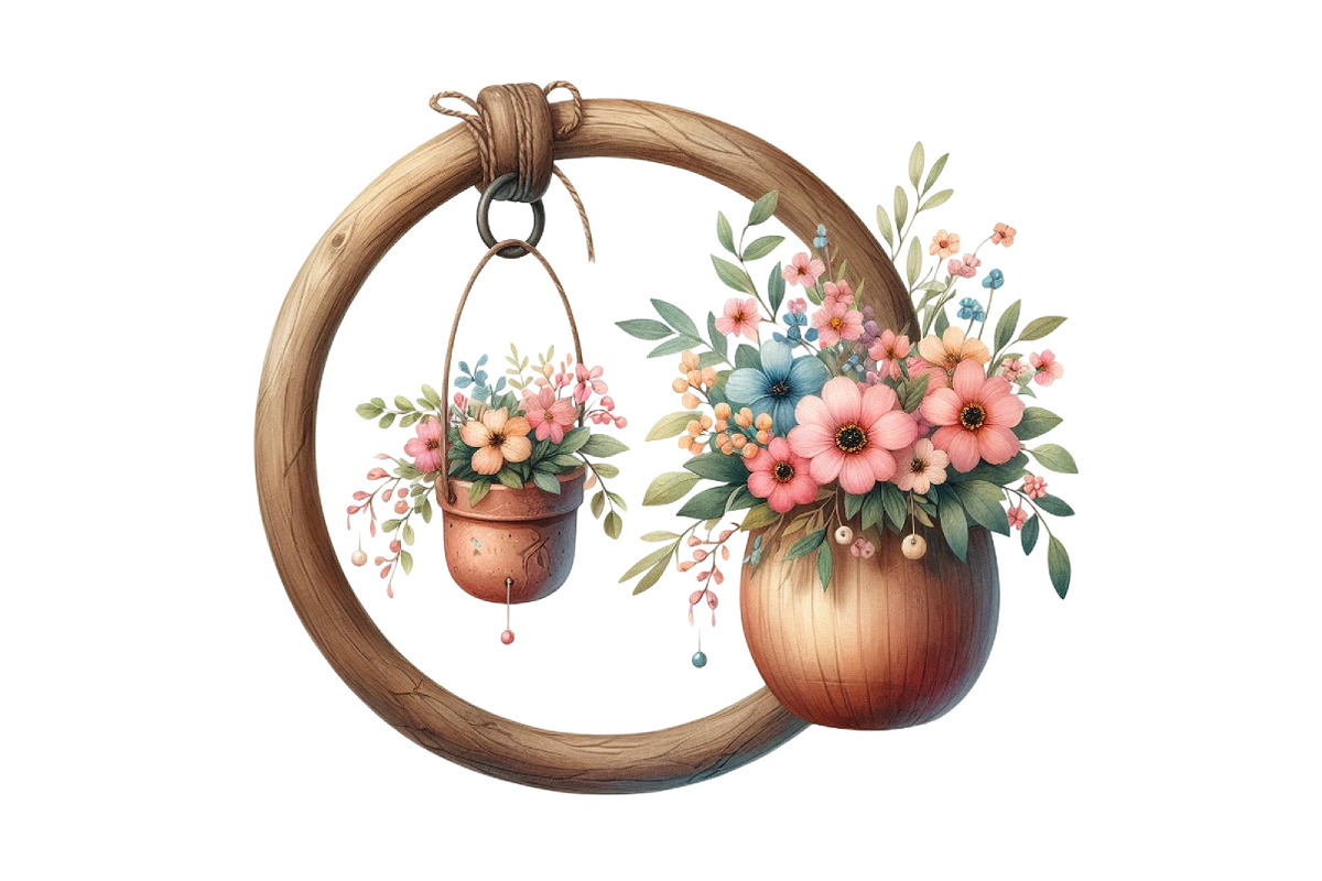 Hanging Plant Vase Watercolor Clipar, an Illustration by Designking (Photo 2 of 4)