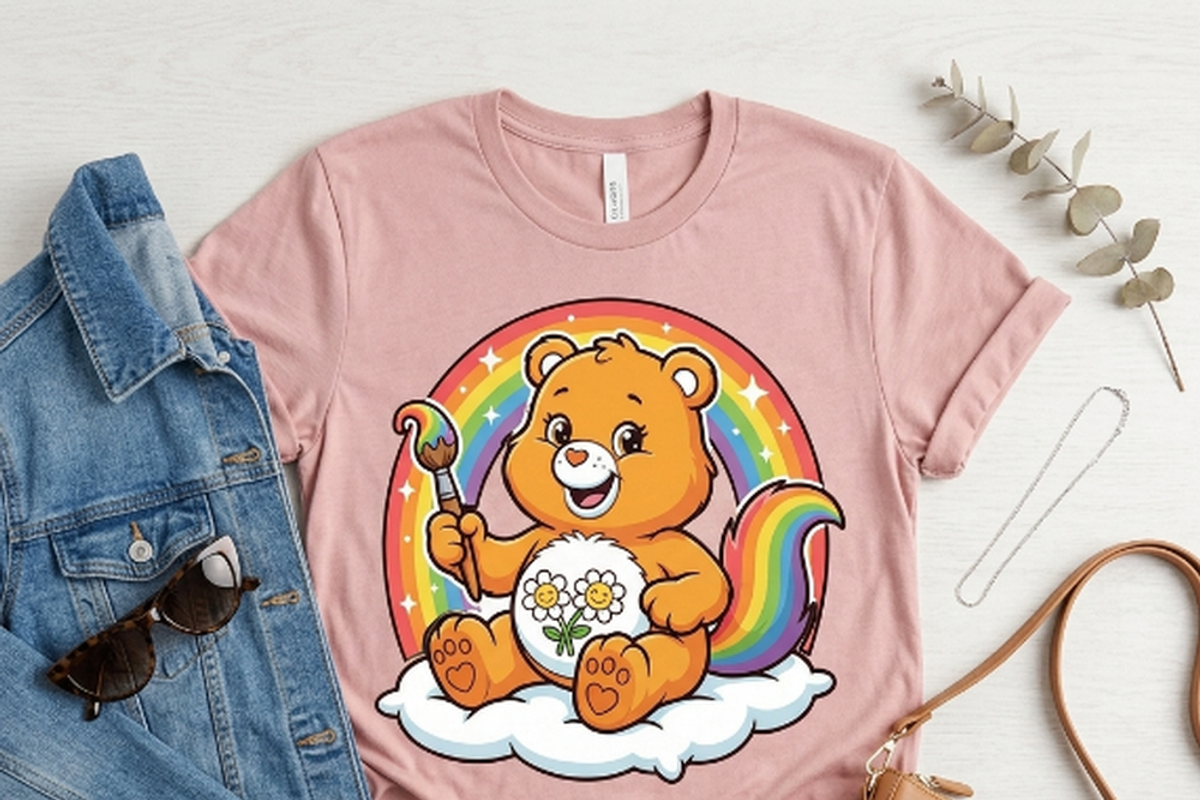 Bear holding Paintbrush Rainbow, a Shirt Mockup by Vector Stall (Photo 9 of 16)