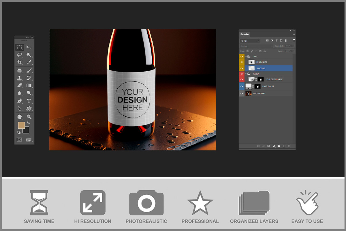 Wine Bottle Label Mockup On Wet PSD, a Packaging Mockup by Bruno's Shop (Photo 3 of 4)