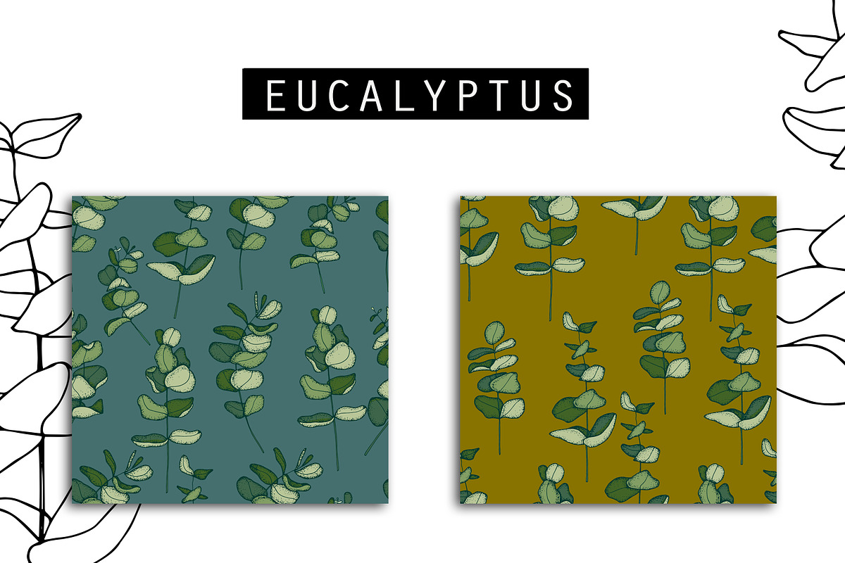 Eucalyptus Digital Paper Pack, a Pattern Graphic by Hand drawn Boutique (Photo 5 of 9)
