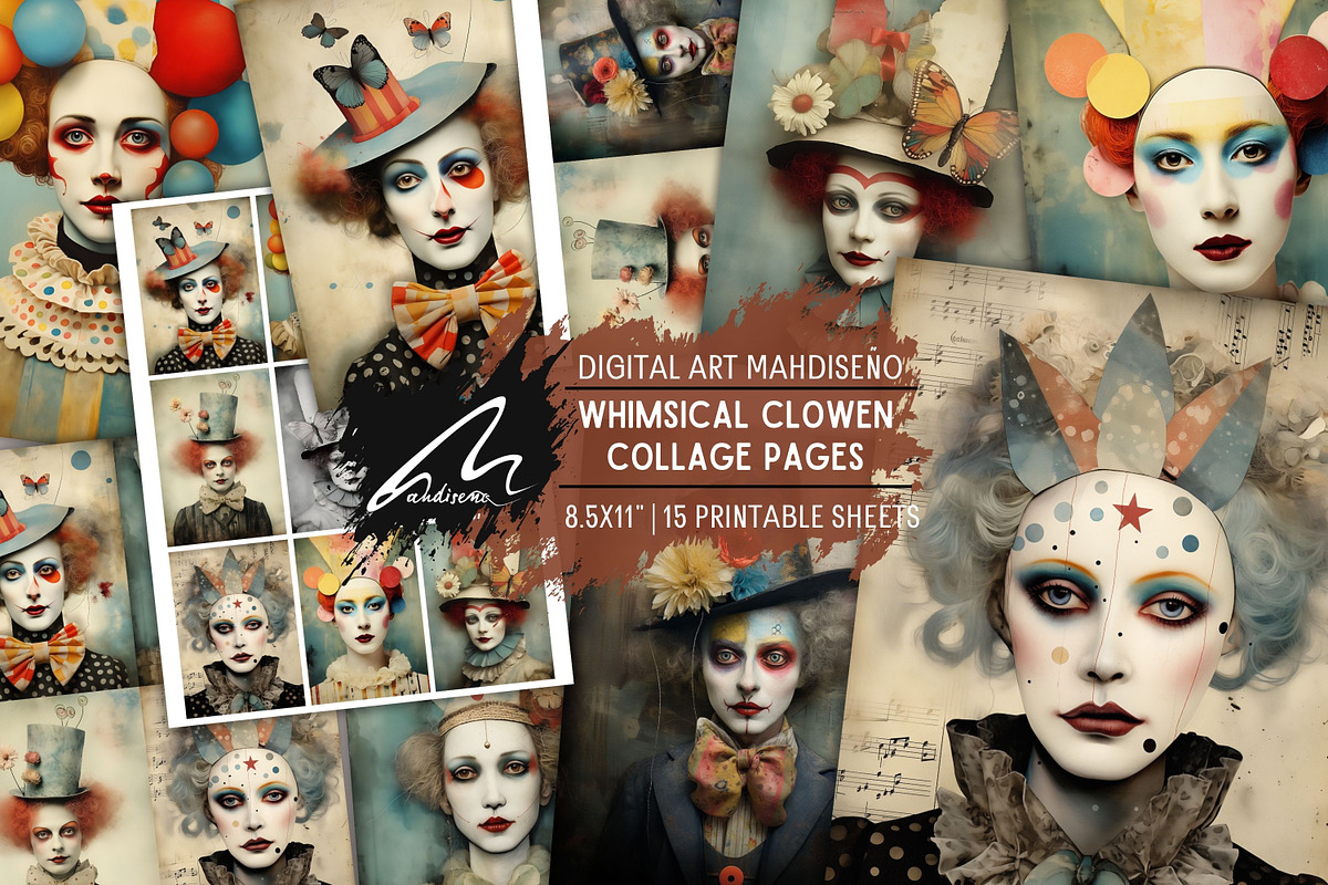 Whimsical Clown Junk Journal Pages, a Person Illustration by Digital Art Mahdiseño (Photo 1 of 10)