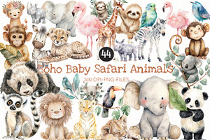 Watercolor Cute Baby Safari Animals, a Seasonal Illustration by Designworld