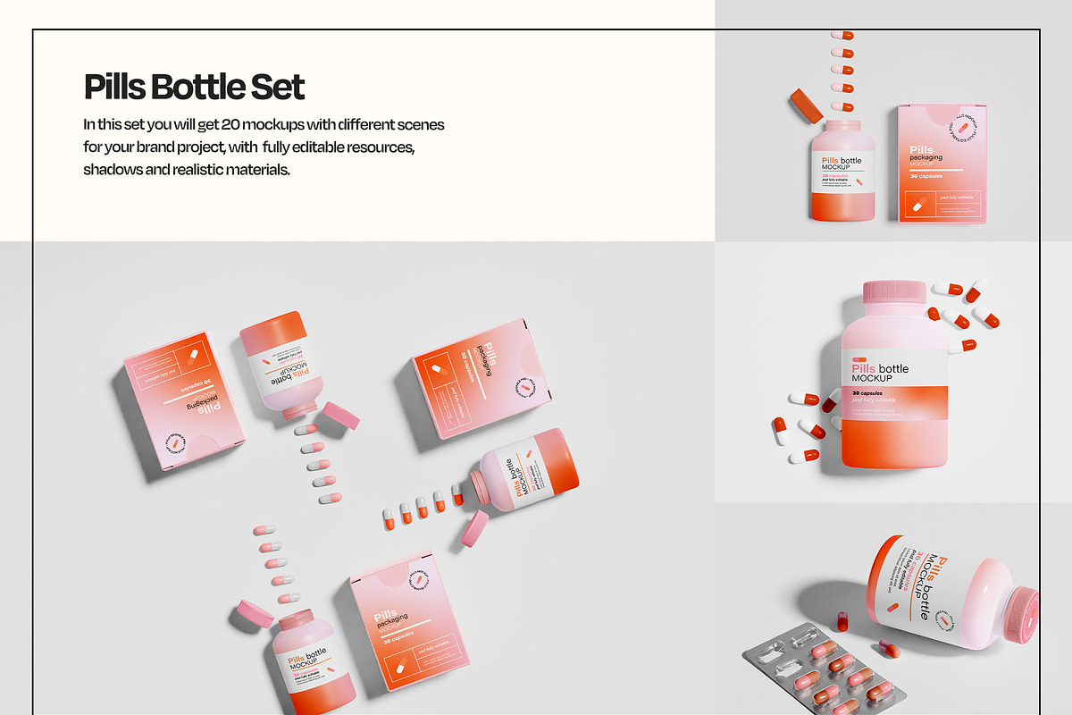 Pill Bottle Packaging Mockup Set, a Packaging Mockup by Mego-studio (Photo 3 of 10)