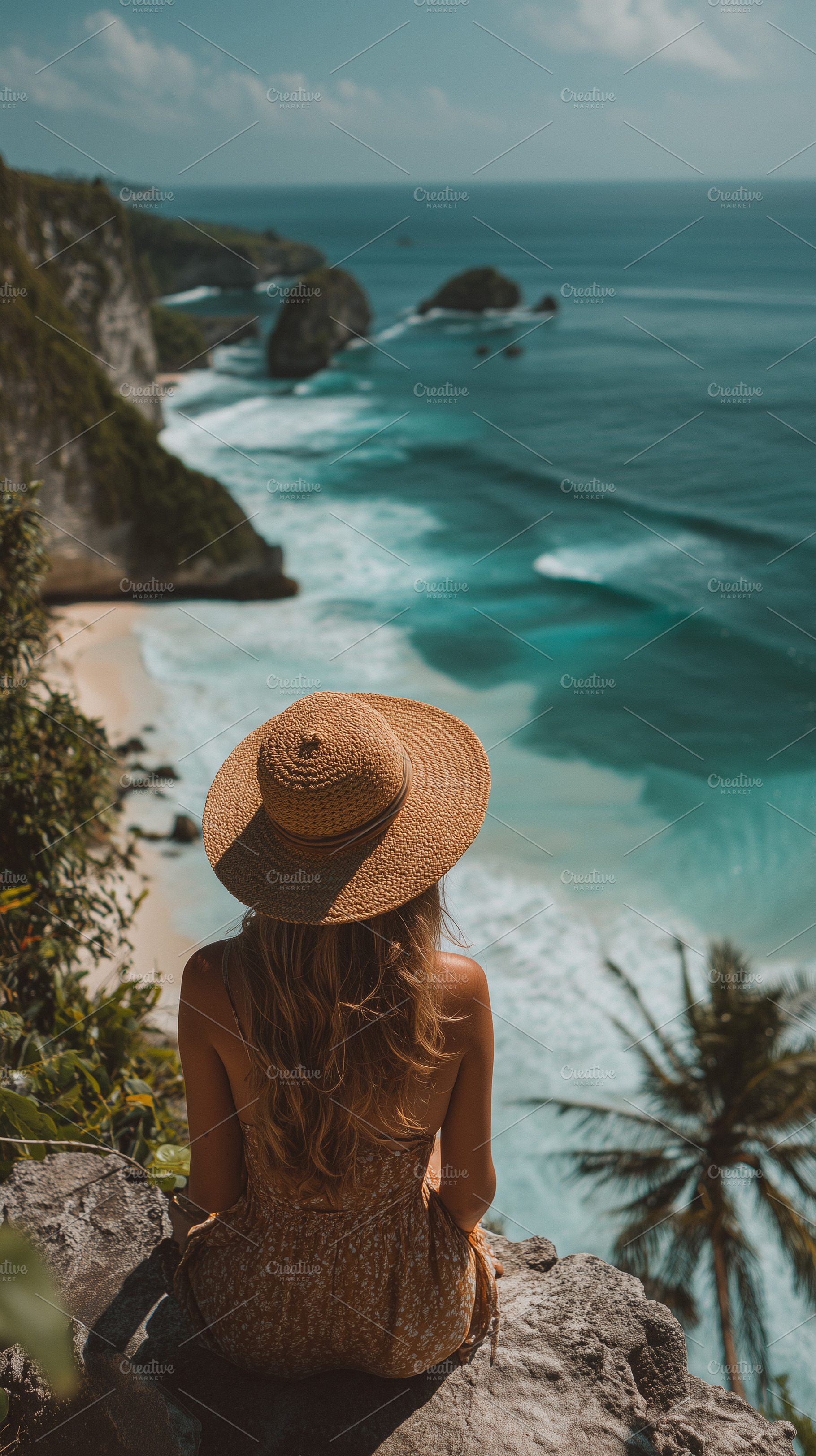 Woman in a straw hat, summer dress, a Nature Photo by MistyDay