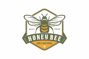 Honey bee emblem logo design vector, a Branding & Logo Template by swarnstudio