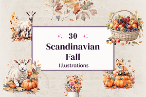 Scandinavian Country Fall Watercolor