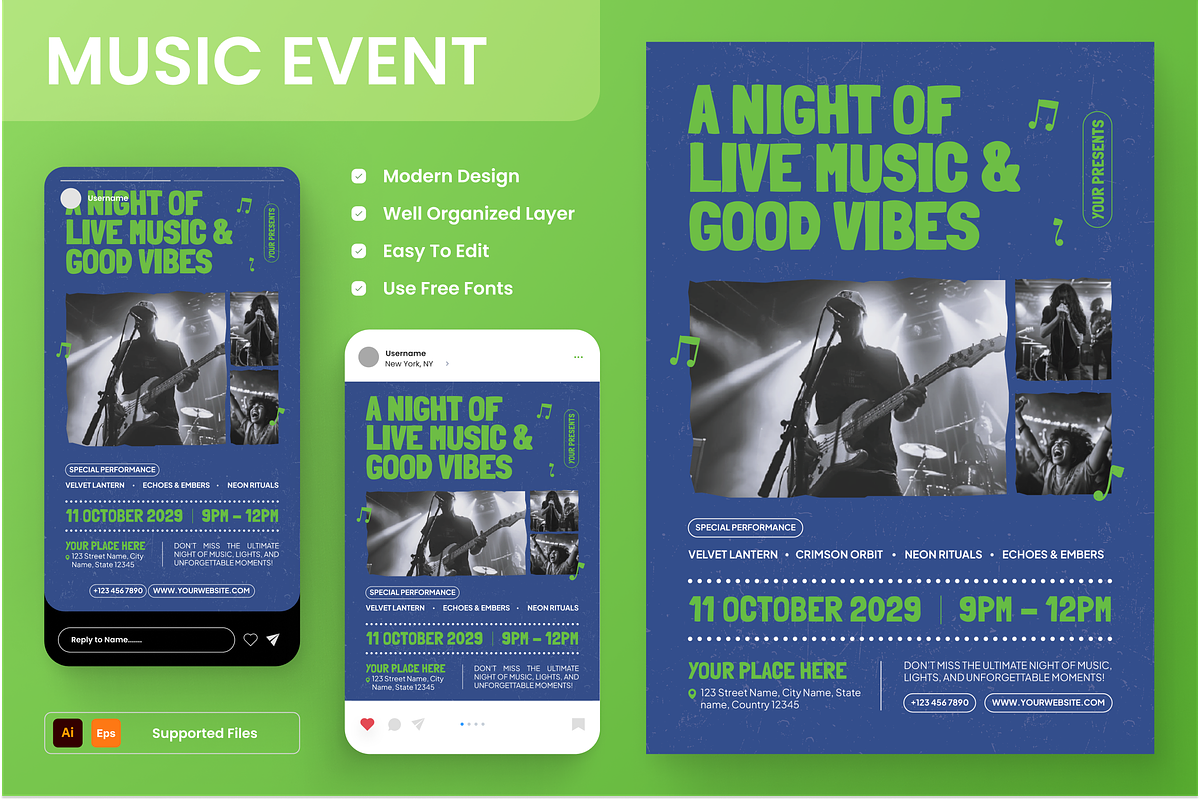 Music Event Flyer Set, a Flyer Template by Annora Studio (Photo 1 of 6)