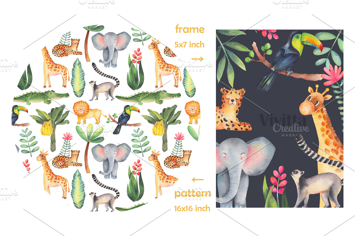 Wild Jungle, watercolor safari set, an Animal Illustration by Vivitta (Photo 5 of 5)