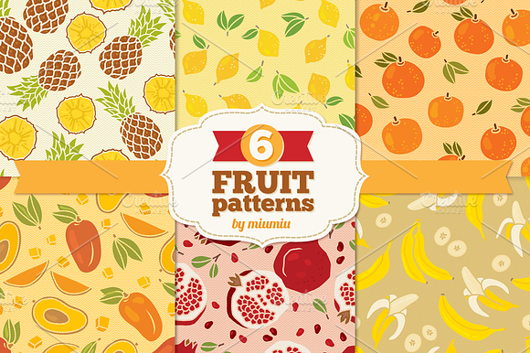 Seamless patterns with fruits preview 3