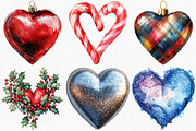 Watercolor Christmas Hearts Clipart, an Illustration by Canvas Craft (Thumbnail 2 of 8)
