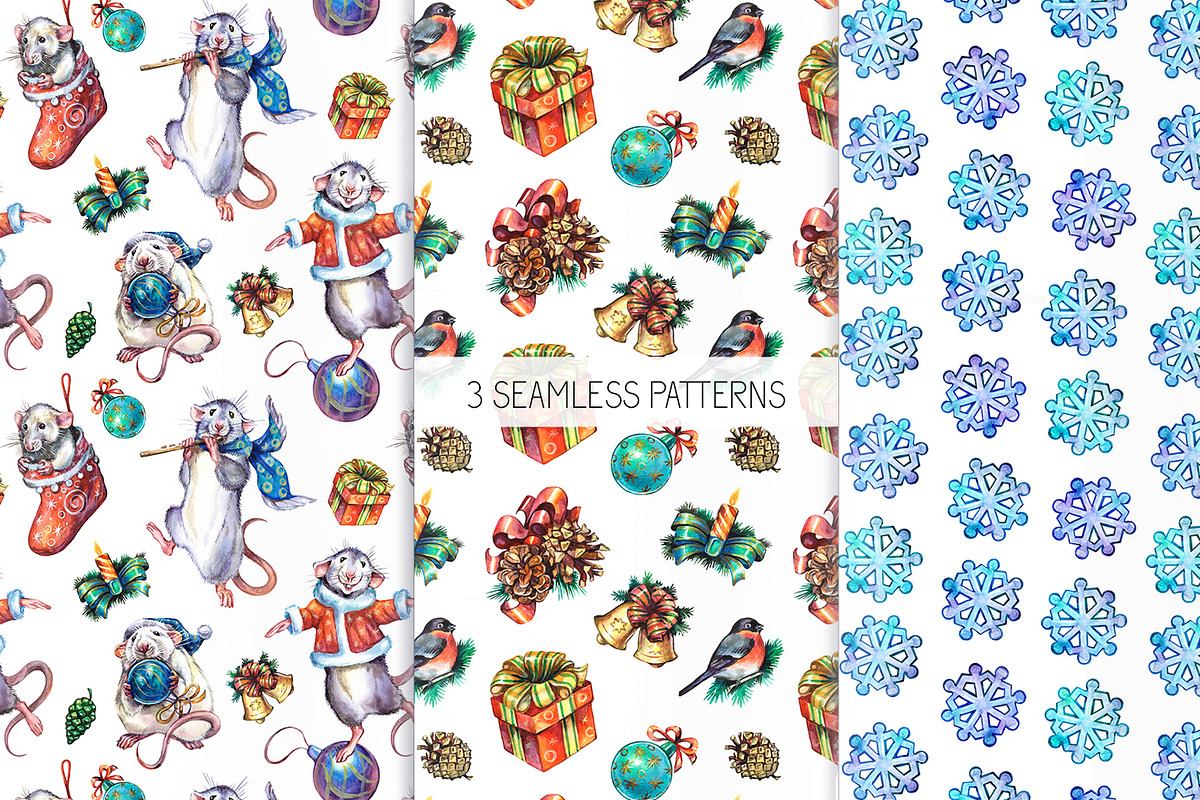 Christmas Rats Watercolor set, an Animal Illustration by Green_leaf_17 (Photo 4 of 5)
