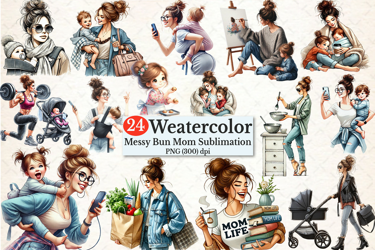 Mother's Day Messy Bun Mom Clipart, a Seasonal Illustration by Rose Art (Photo 1 of 4)