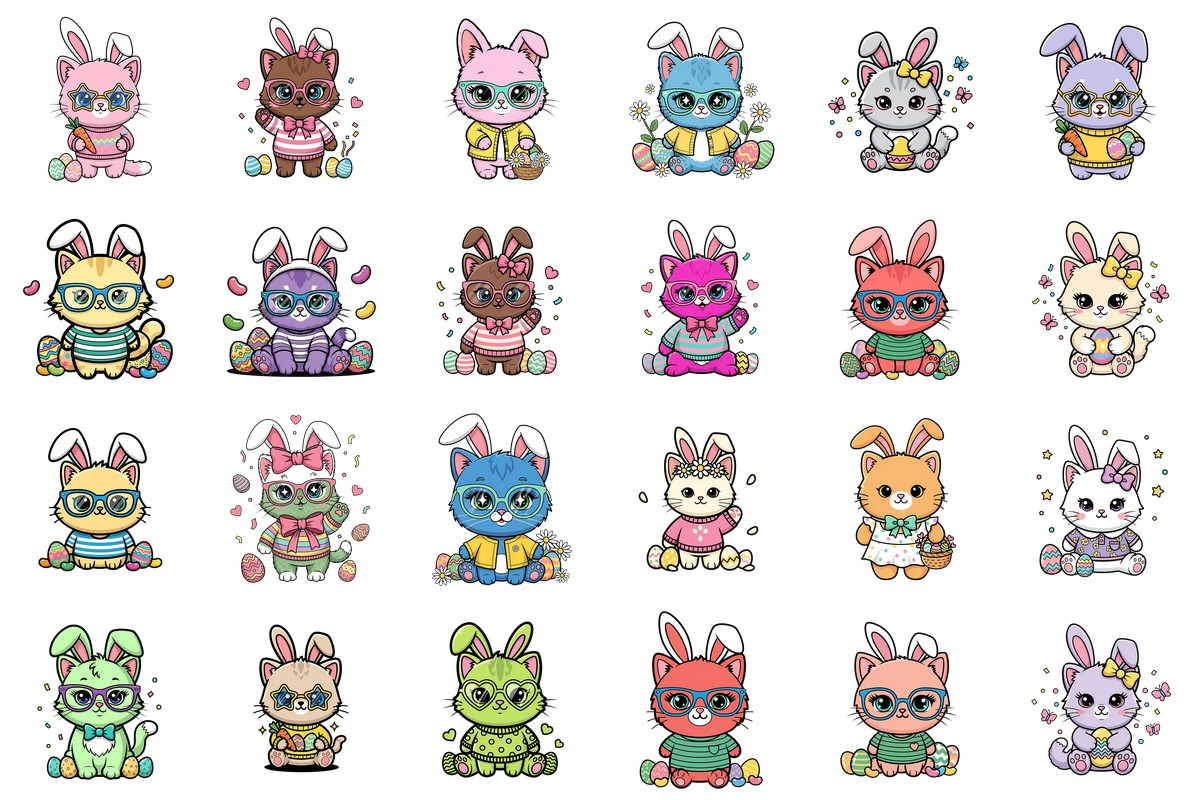 100 Kawaii Easter Cat Clipart Bundle, an Object Graphic by XPERTDESIGNER (Photo 3 of 6)