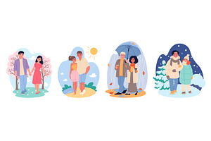 Happy people walk various weather, a Person Illustration by YummyBuum