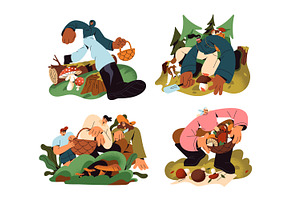 People collect mushrooms in forest, a Person Illustration by PaperTrident