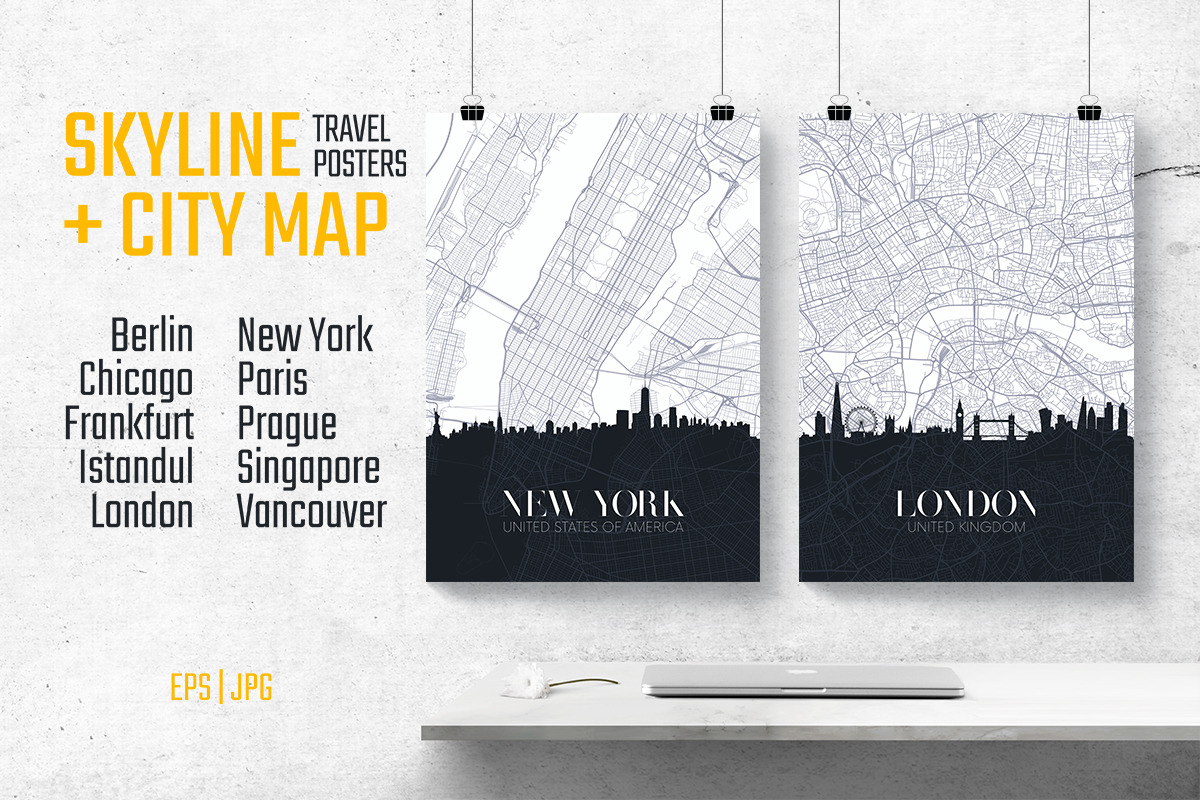 Skyline+City map | Vector Poster | Decorative Illustrations ~ Creative ...