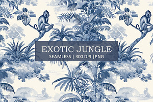 JUNGLE BLUE TOILE Seamless Pattern