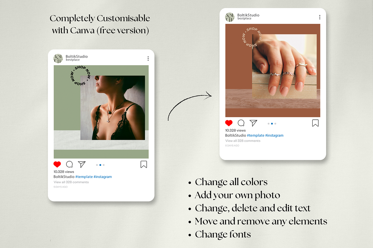 Green Instagram Post Templates Canva, a Social Media Template by Boltik Studio (Photo 4 of 11)