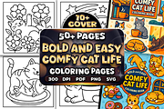 Easy Comfy Cat Life Coloring Pages, an Animal Illustration by Craftsbeefy (Thumbnail 1 of 4)