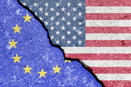The crack between the flags of the United States and the Europea, an Abstract Photo by Eugene_Photo