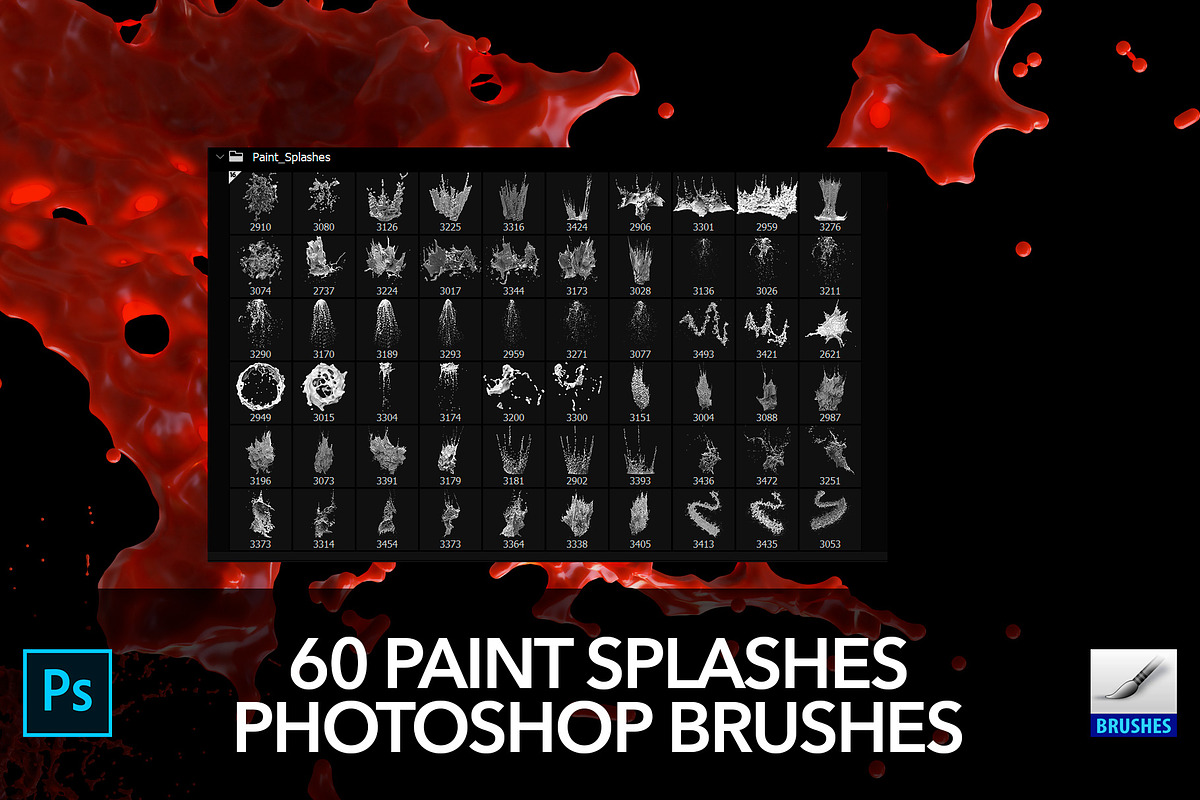 60 Paint Splash Brushes for PS, a Brush Add-On by Creative Graphics (Photo 3 of 10)