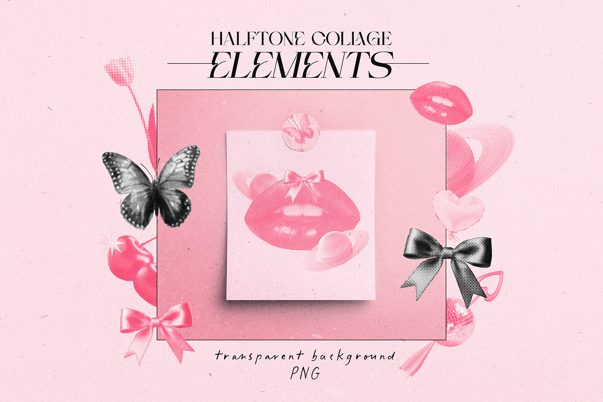 Pink Halftone Collage Elements, an Object Graphic by Animoon (Photo 3 of 19)