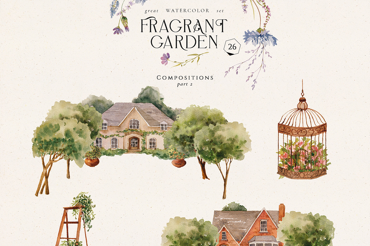 Fragrant garden-great watercolor set, a Decorative Illustration by Pamyatka Shop (Photo 13 of 24)