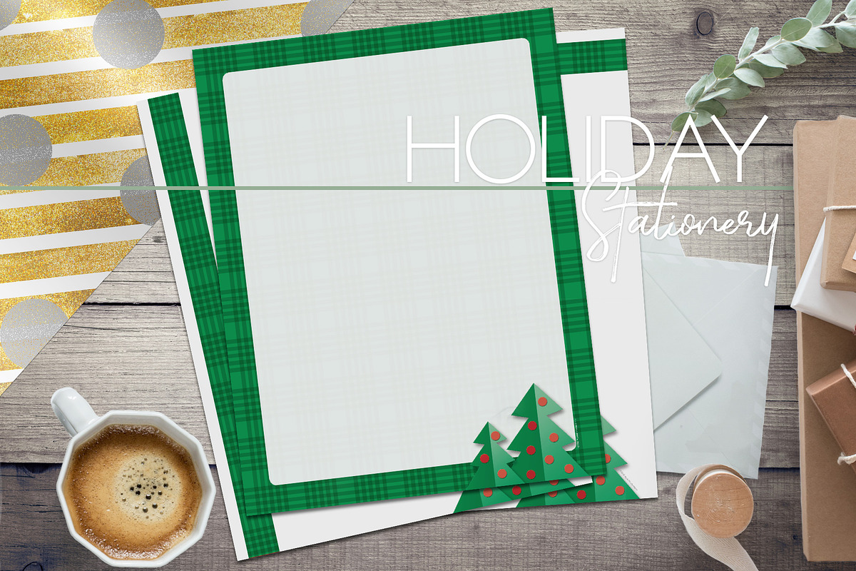 Green Plaid & Paper Christmas, a Stationery Template by Essqué Productions
