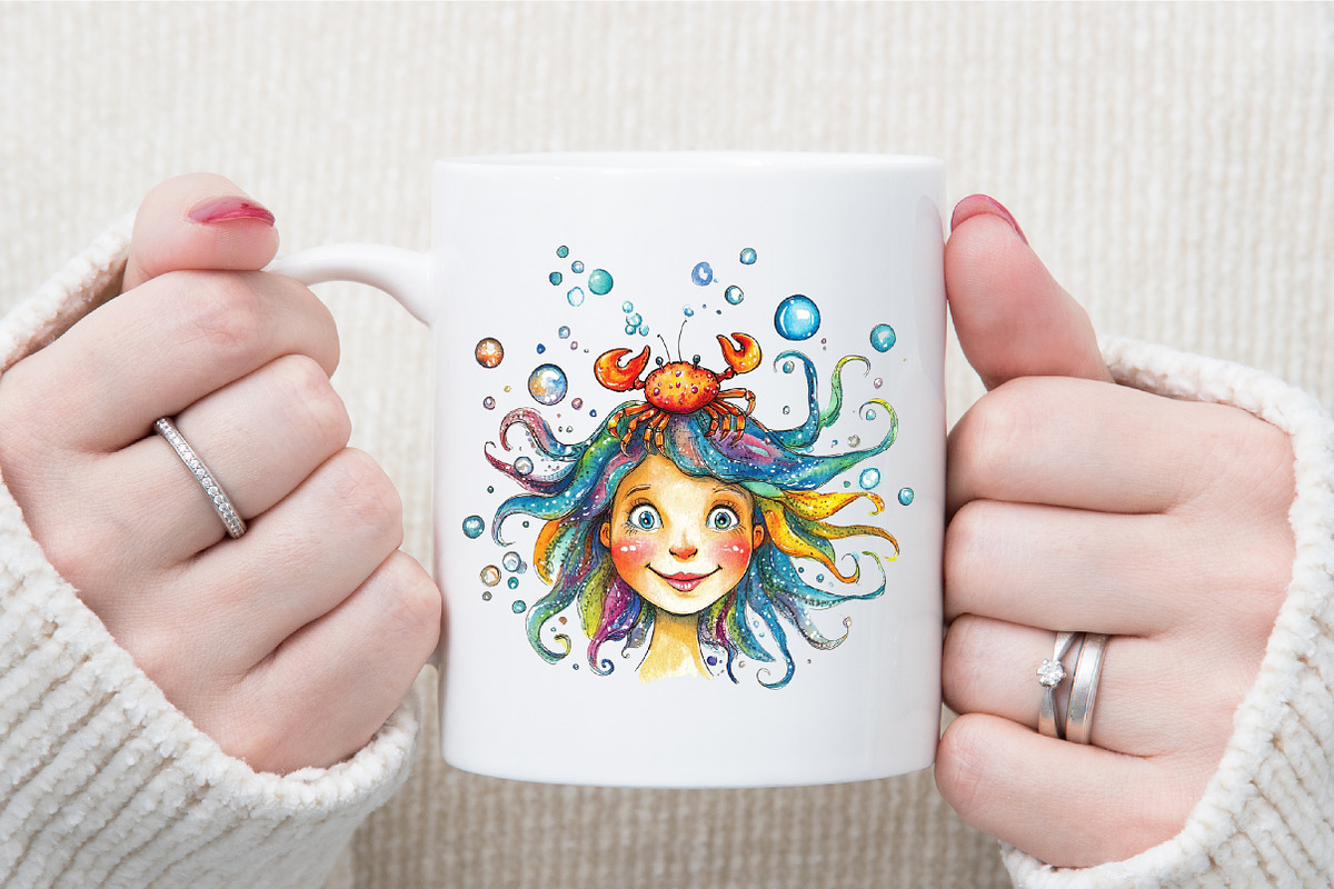 Cute Mermaid Watercolor Clipart, an Illustration by Sublimation Artist (Photo 5 of 6)