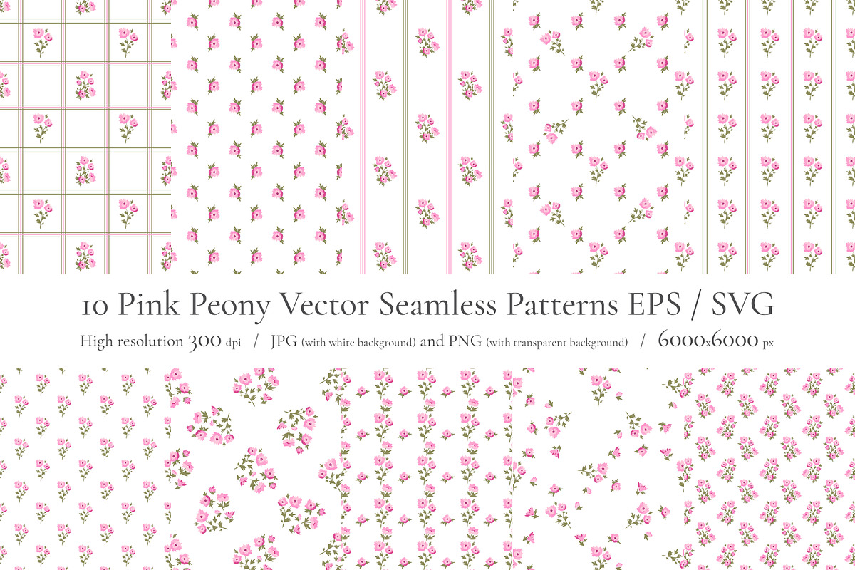 Pink Peony Vector Seamless Patterns, a Pattern Graphic by Nadia Semyroz (Photo 1 of 10)