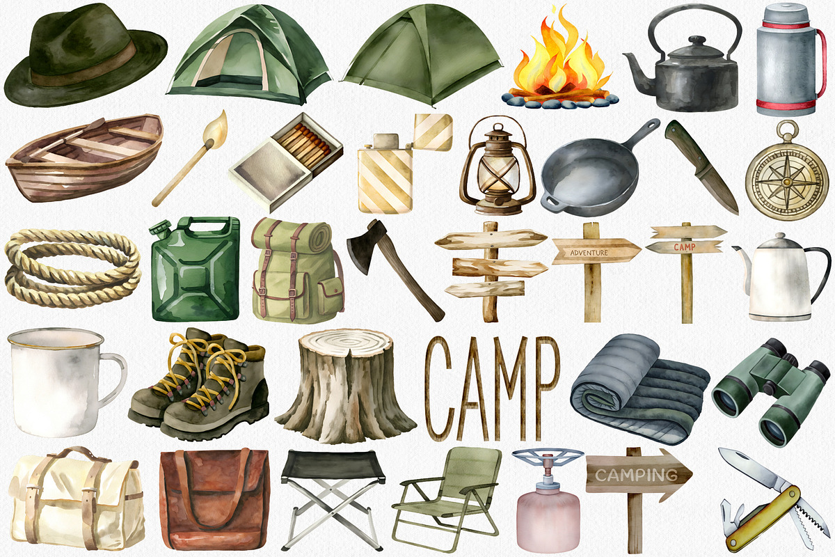 Watercolor Camping Clipart Set, an Illustration by CropUp Creative (Photo 2 of 5)