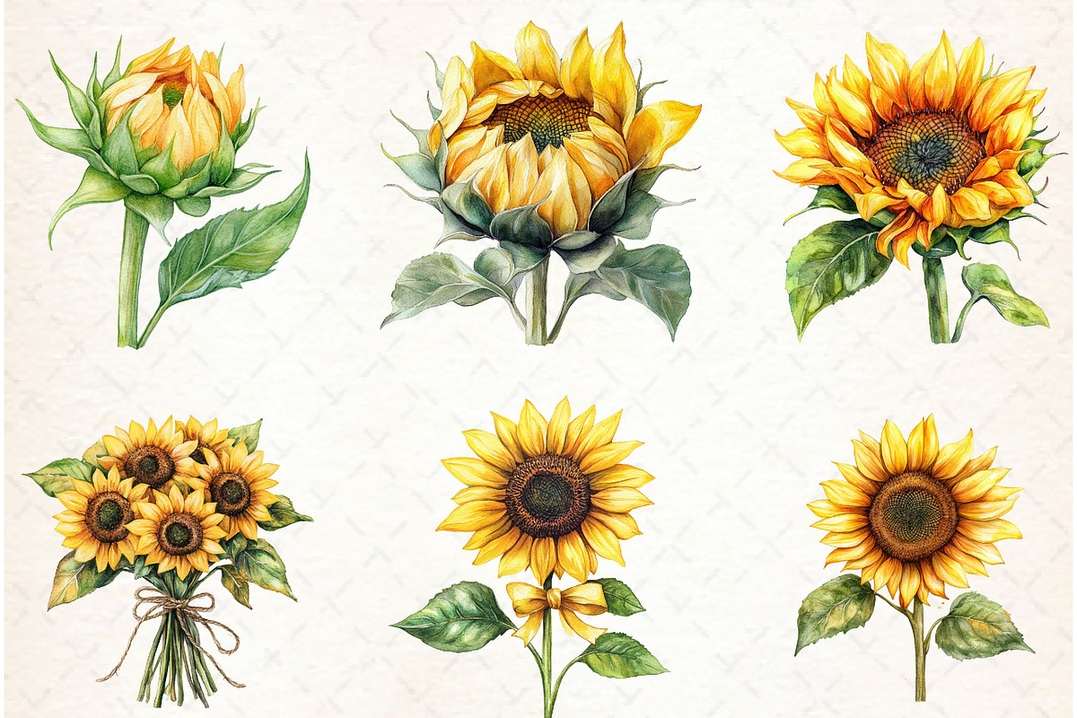 Watercolor Sunflowers Clipart, an Illustration by Libby Wishes (Photo 5 of 7)