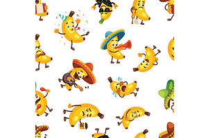 banana characters pattern. funny, a Food Illustration by Multigon