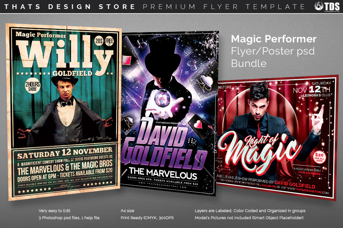 Magic Performer Flyer Bundle, a Flyer Template by ThatsDesign Art