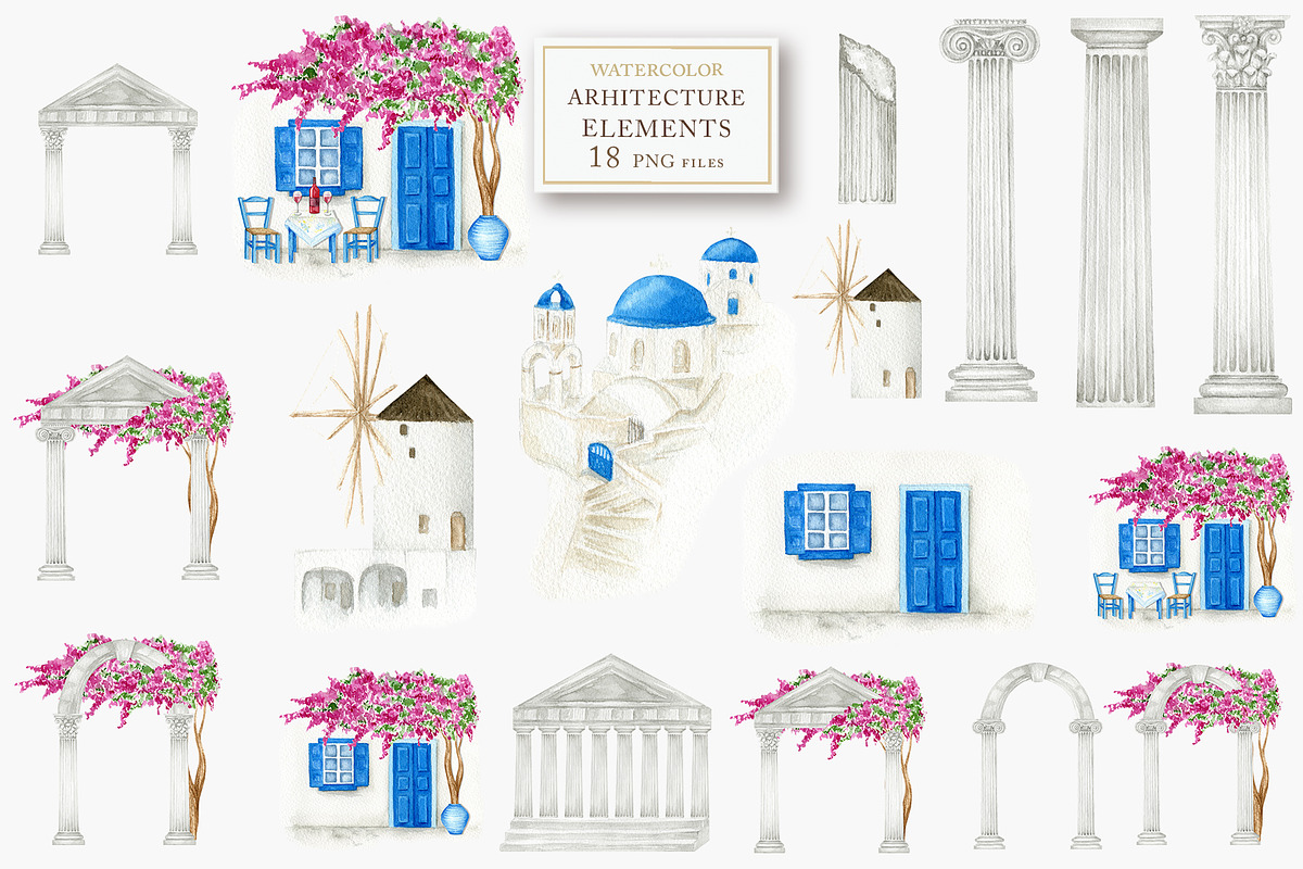 Santorini Greece Watercolor Clipart, an Object Graphic by svetlanaARTdreams (Photo 3 of 12)