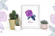 Watercolor violet roses and gems, a Decorative Illustration by NataliMiasStore (Thumbnail 3 of 5)