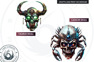 Zodiac Skulls Clipart Set