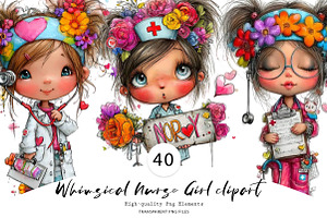 Whimsical Nurse Girl clipart, a Seasonal Illustration by CreationArt