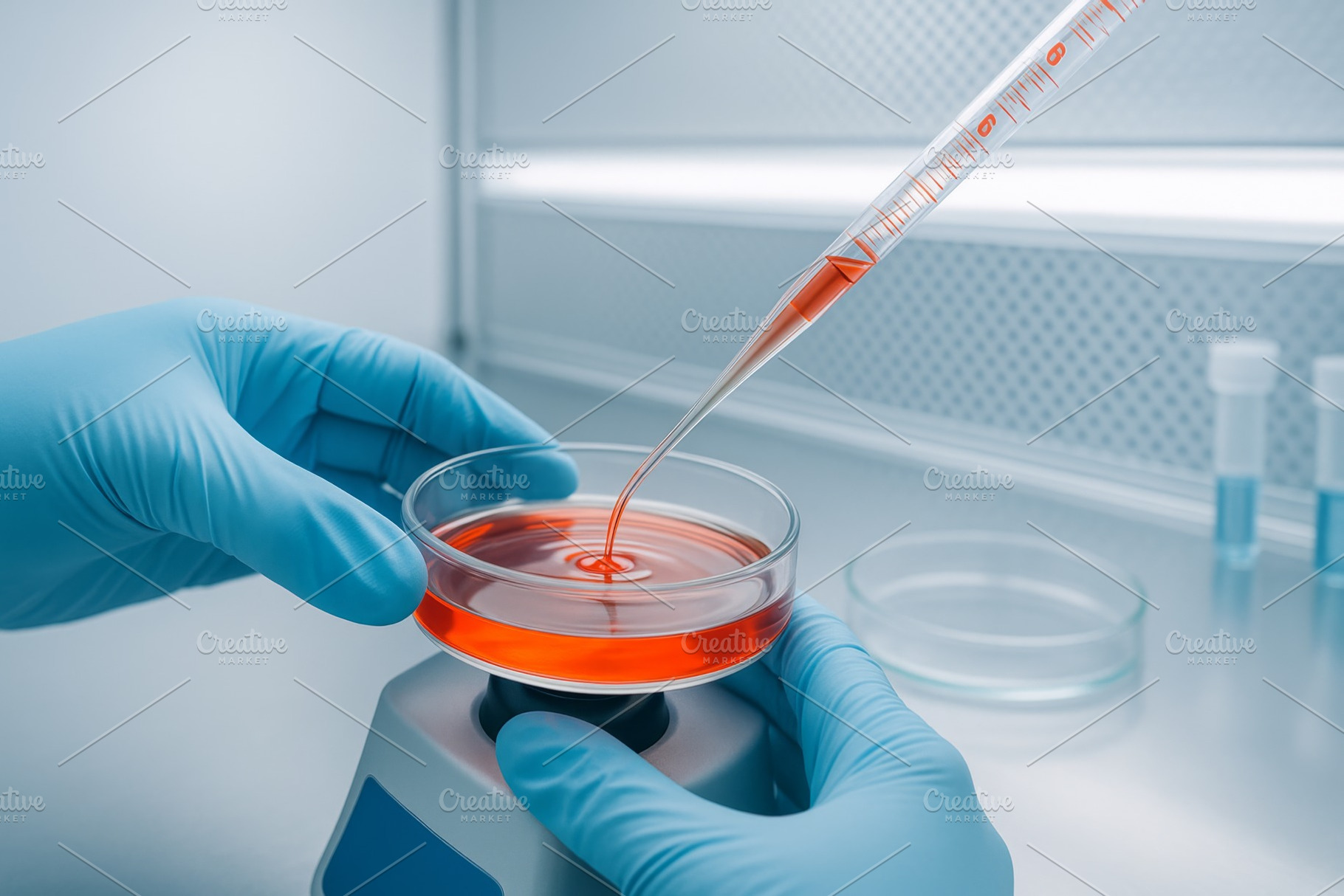Laboratory scene with microbiologist, a Photo by Dvoevnore photos