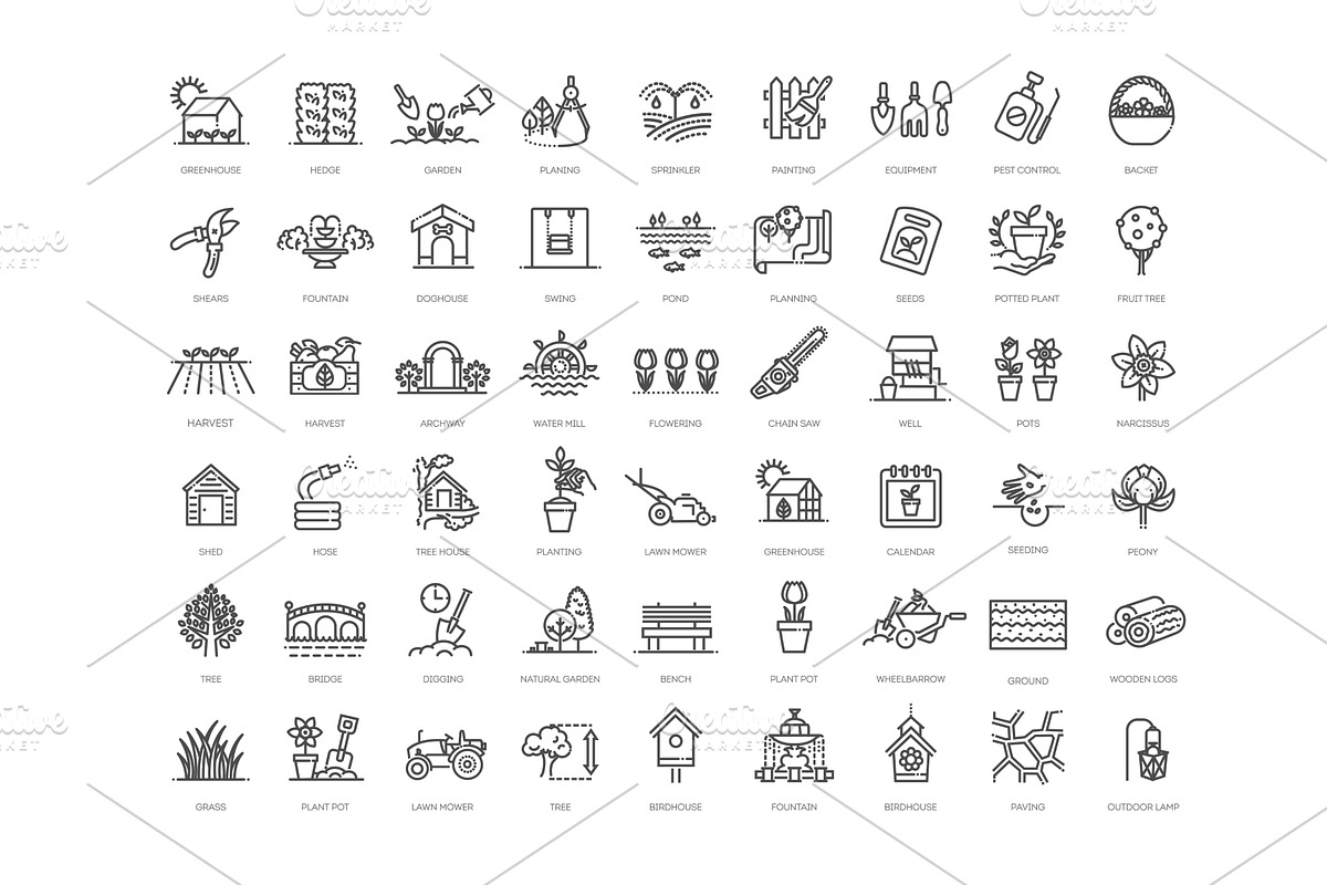 Gardening and landscaping icons, an Outline Icon by Tettygreen