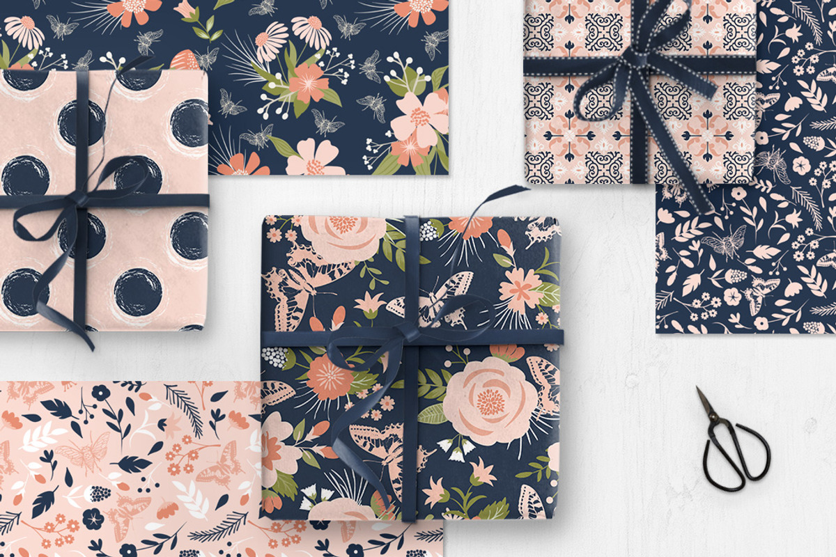 Navy and Blush Floral Patterns, a Pattern Graphic by Wild Twig Co (Photo 3 of 7)