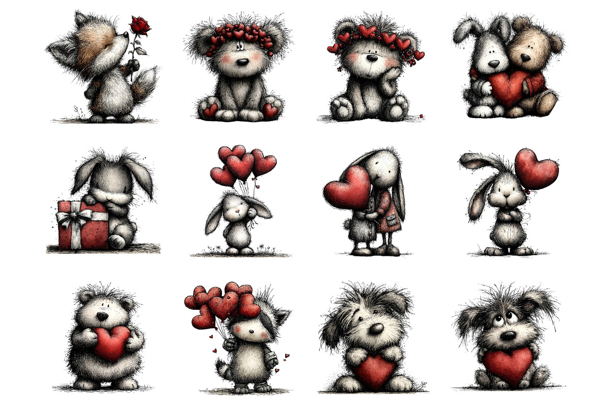 Valentines Day Animals Clipart, an Illustration by SinaCreation (Photo 2 of 11)