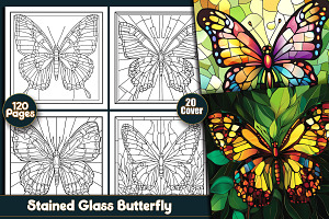 Stained Glass Butterfly Coloring Pag, an Animal Illustration by protabsorkar11